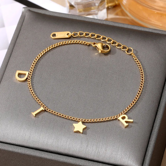 Korea New Fashion Letter Star Pendant Bracelet Woman Simple Vintage Stainless Steel Bracelet Luxury Jewelry Accessories Gifts