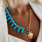Vintage Turquoises Stone Pendant Necklace Bohemia Jewelry Statement Water Drop Metal Pendant Women's Necklace