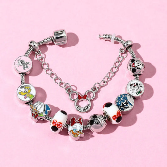 disney Mickey Mouse Bracelets for Women Snake Chain Beads Charm Bangle Jewelry Fashion Accessories