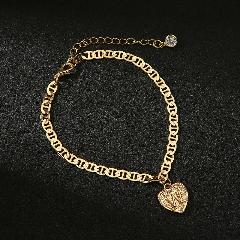 Delicate Heart Initials Anklets For Women Ankle Bracelet Gold Plated Zircon Letter Beach Accessories Boho Jewelry Gifts