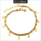 LUXUSTEEL Double Layer Coin Disc Pendant Anklets Gold Colour Stainless Steel Anti-allergic Rope Chain Leg Foot Bracelet Jewelry