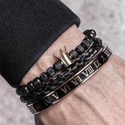 Enamel Roman Numeral 3 Piece Men's Bracelet