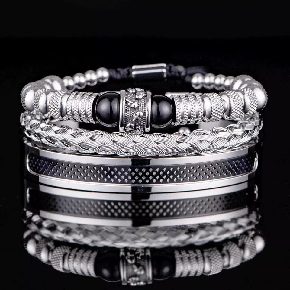 3 Piece Silver Luxury Men's Bracelet Set