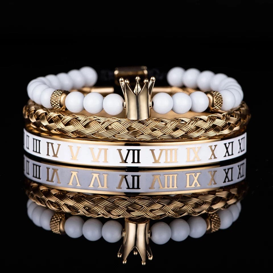 Roman Numeral Crown Bracelet Set