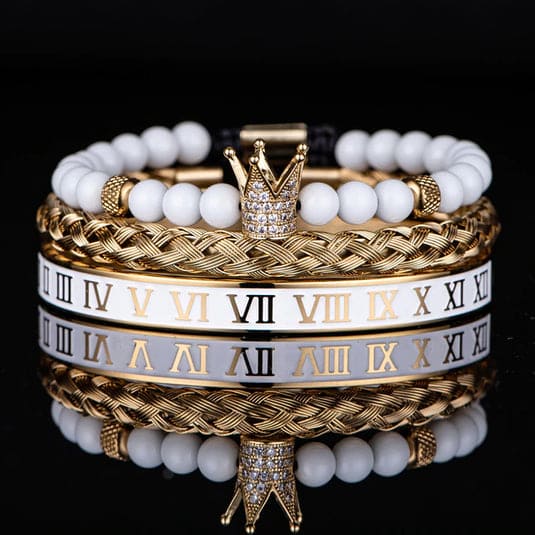 Roman Numeral Crown Bracelet Set