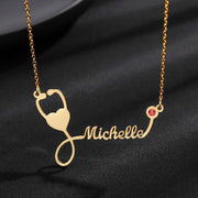 Custom Gold Stethoscope Name Necklace