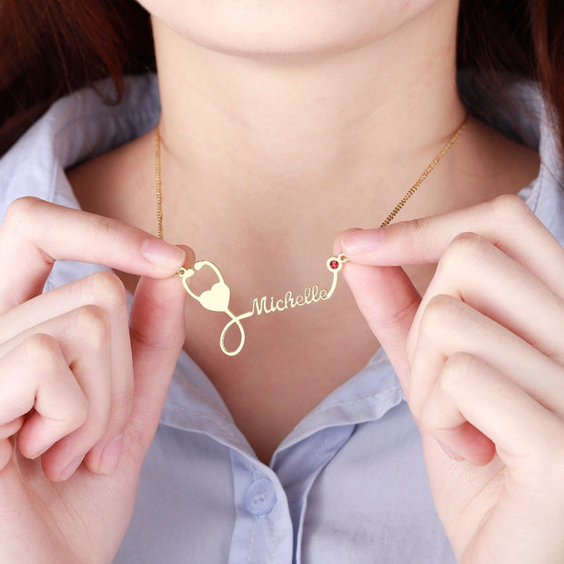 Custom Gold Stethoscope Name Necklace