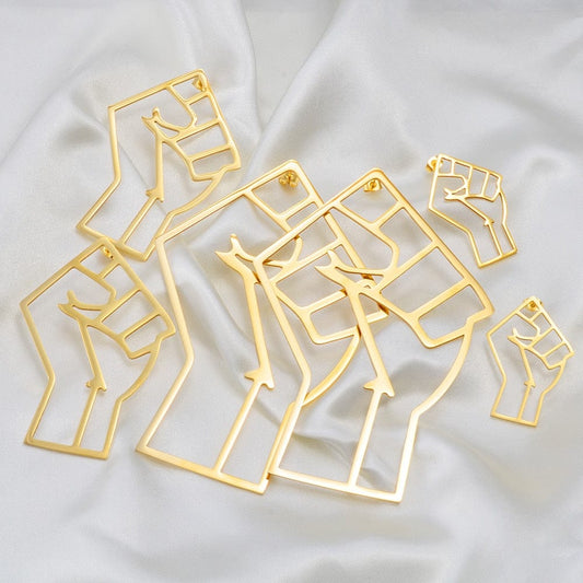 Gold Hollow  Fist Symbol Earrings