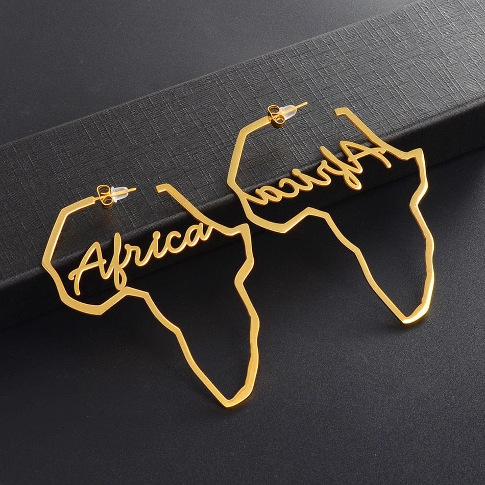 Gold Large  Africa Map Earrings