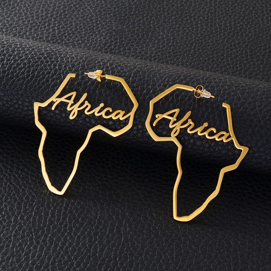 Gold Large  Africa Map Earrings