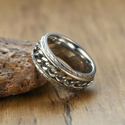 Meditation  Silver Men's Spinner Anxiety Ring