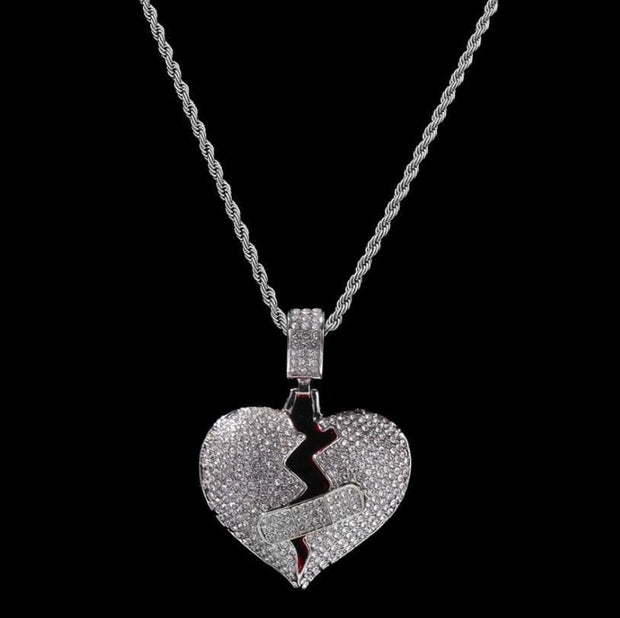 iced out bling Broke heart Unisex Necklaces