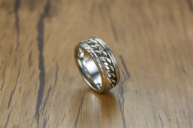 Meditation  Silver Men's Spinner Anxiety Ring