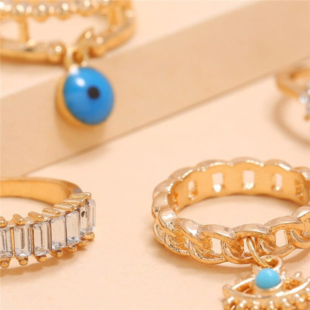 4Pcs/Set Gold Color Evil Eye Women's Rings