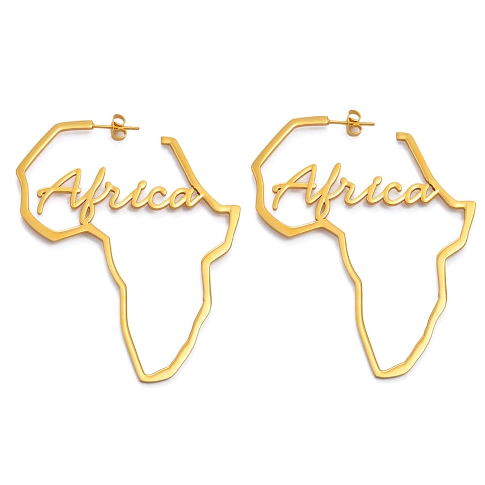 Gold Large  Africa Map Earrings