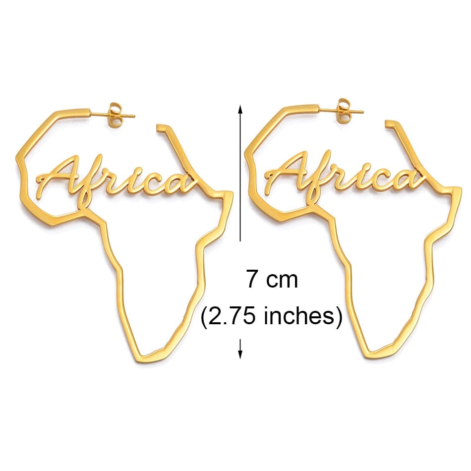 Gold Large  Africa Map Earrings