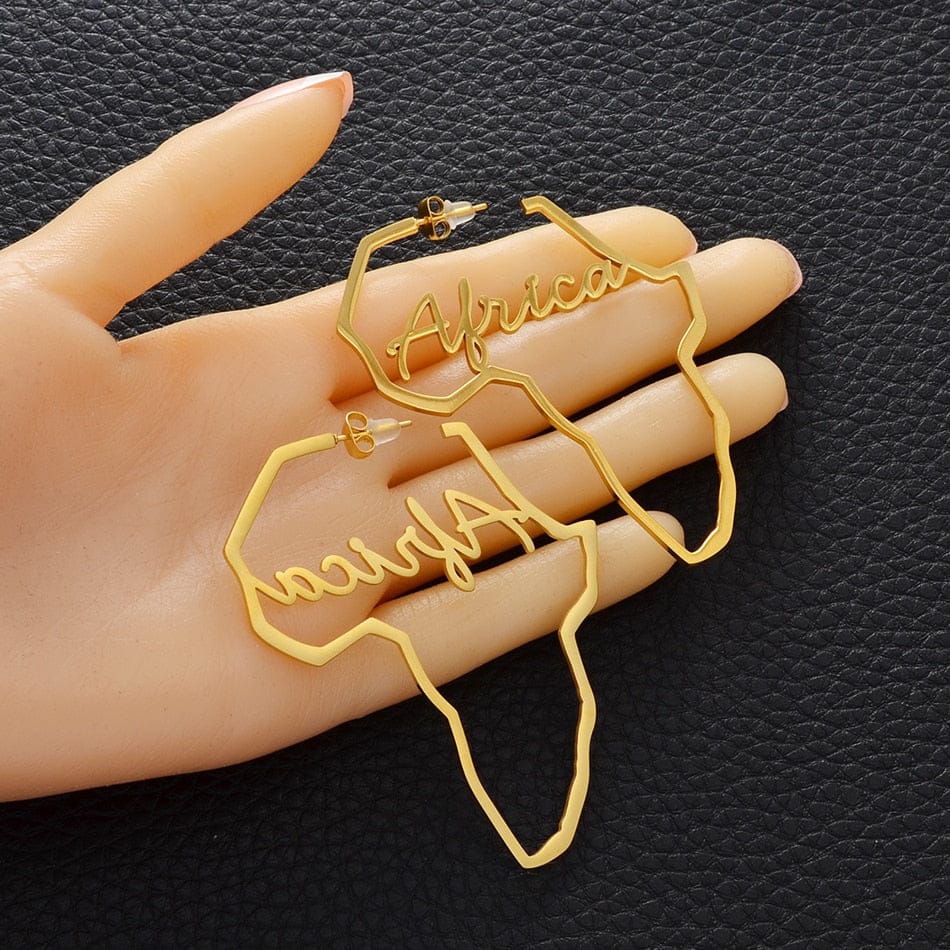 Gold Large  Africa Map Earrings
