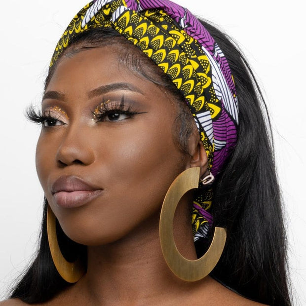 African Women Large Half Hoop Gold Drop Earrings