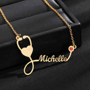 Custom Gold Stethoscope Name Necklace