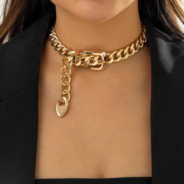 Gold Belt Buckle Cuban Chunky Choker Women's Necklace for Women