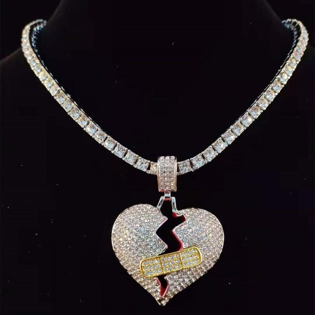 iced out bling Broke heart Unisex Necklaces