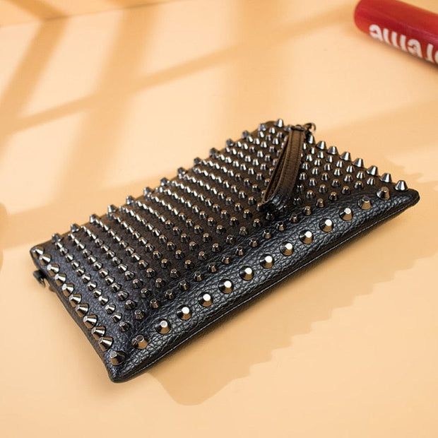 Black Spiked Women  Clutch Handbag