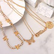 Gold Vintage  Bohemian  Coin Layered Women's  Necklace Butterfly Pendant Necklace