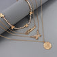 Gold Vintage  Bohemian  Coin Layered Women's  Necklace Butterfly Pendant Necklace