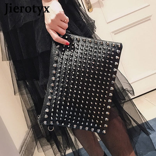 Black Spiked Women  Clutch Handbag