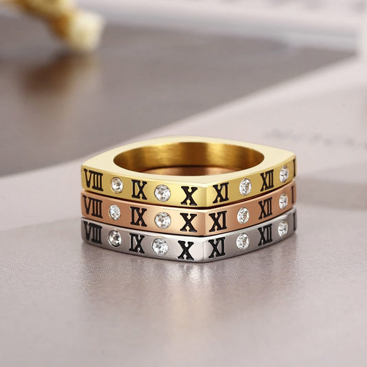 Square  Roman Numeral Women's Ring