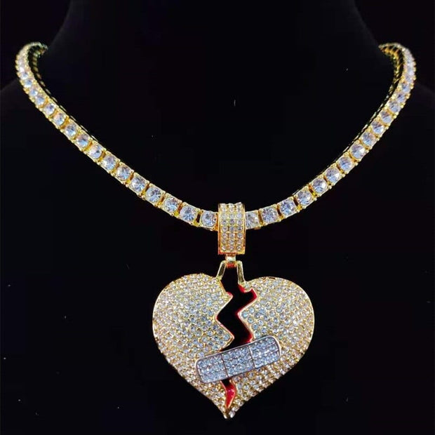 iced out bling Broke heart Unisex Necklaces