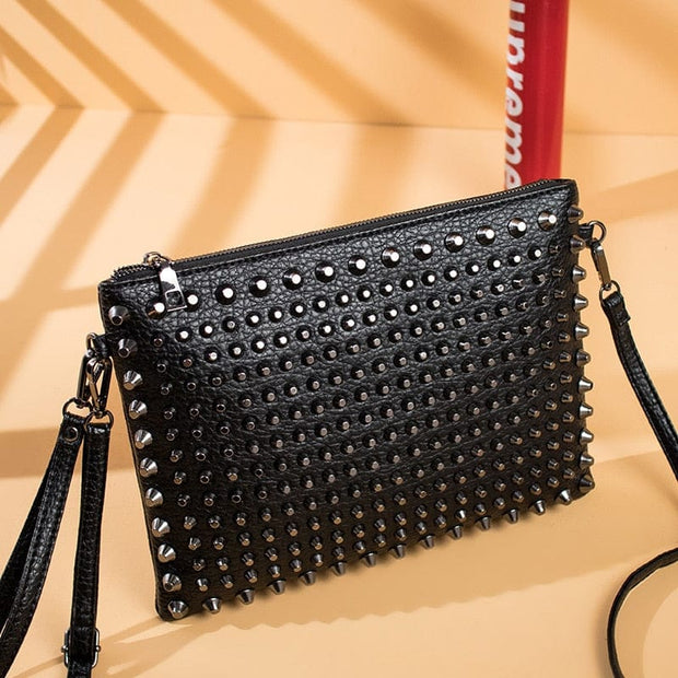 Black Spiked Women  Clutch Handbag