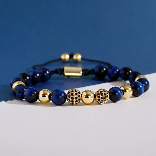 Blue and Gold Handmade men's Beaded Bracelet