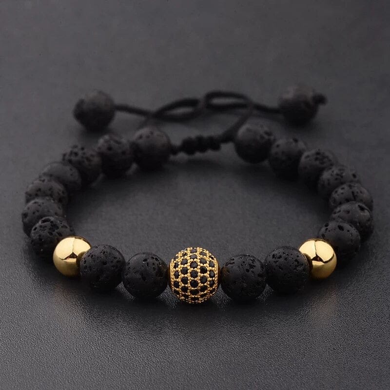 Black Lava Men's Beaded Bracelet with CZ stones