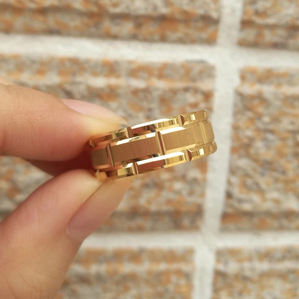 Yello Gold Brick Pattern Tungsten Men's Wedding Band
