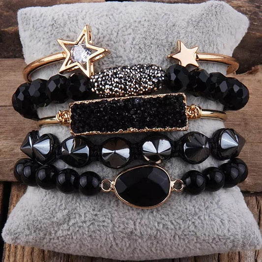 Boho Natural Stone Bracelet- Black