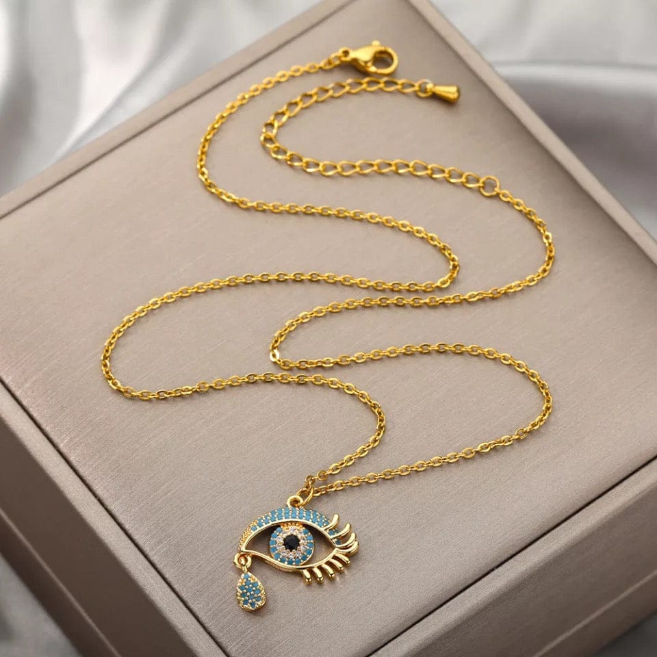 Gold Necklace with Protection evil Eye Pendant