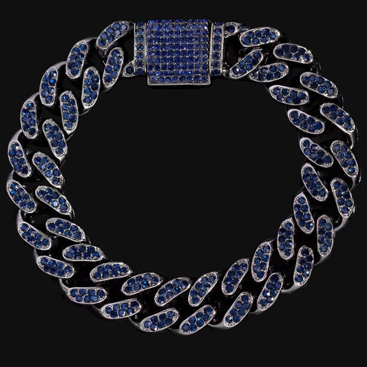 Iced Out Boss Blue Cuban Necklace Set