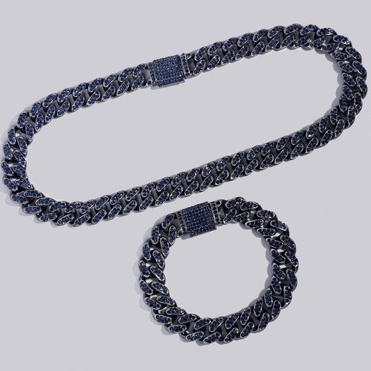 Iced Out Boss Blue Cuban Necklace Set