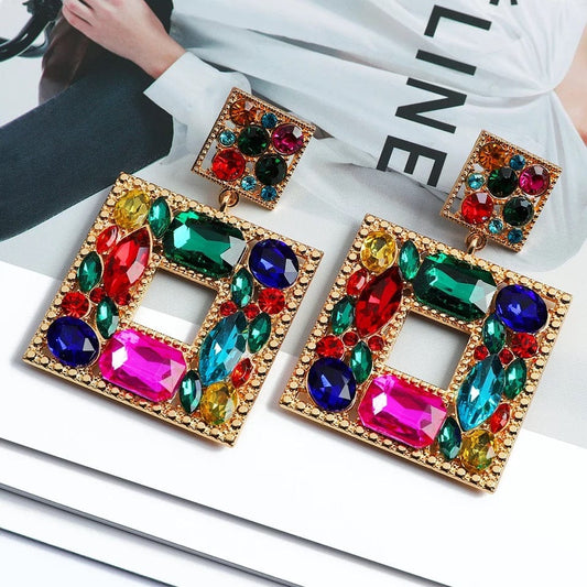 Multi-color Square Dangle Earrings
