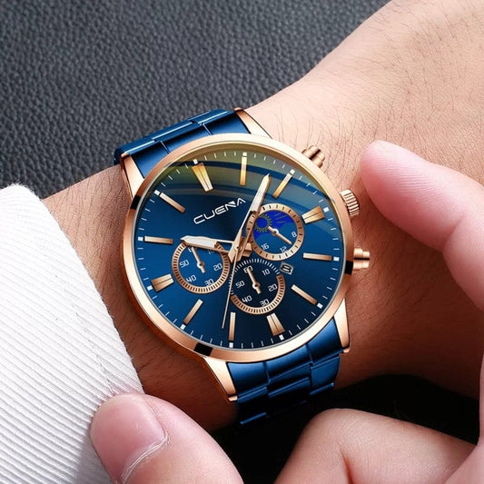 Blue Stainless Steel Luxury  Men's Watch