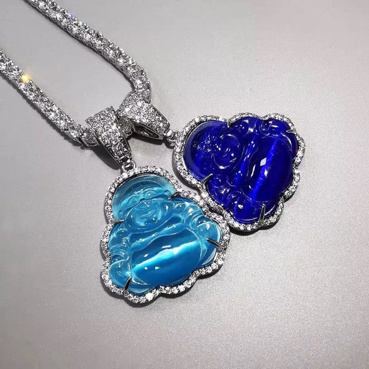 Blue Bling Buddha with Tennis Necklace