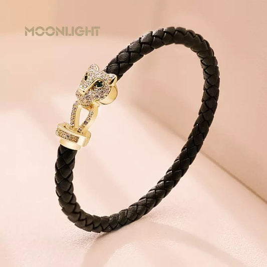 Black Leather Tiger Unisex Bracelet Bracelet