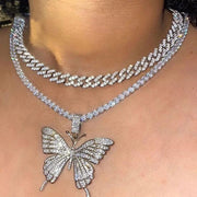 Rhinestone Doubled Layered Butterfly Necklace