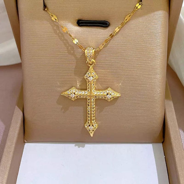 Gold Cross Pendant with Necklace