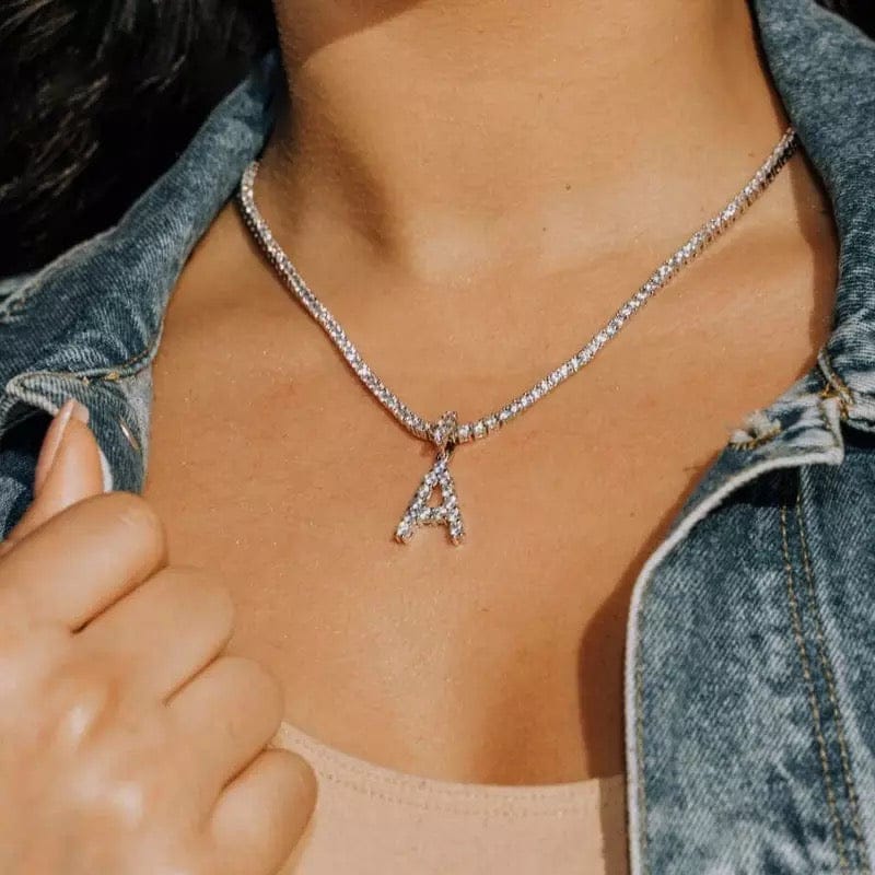 Blinged Out Choker  NEcklacewith A-Initial Pendant