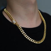 61cmGold Wide Cuban Link with matching bracelet  sett with matching bracelet Chainn with Micro Cz Pave Clasp with matching bracelet Set