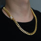 61cmGold Wide Cuban Link with matching bracelet  sett with matching bracelet Chainn with Micro Cz Pave Clasp with matching bracelet Set