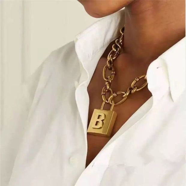 Chunky Gold Metal Lock Initial Chain