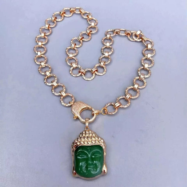Green Jade Buddha Head Necklace
